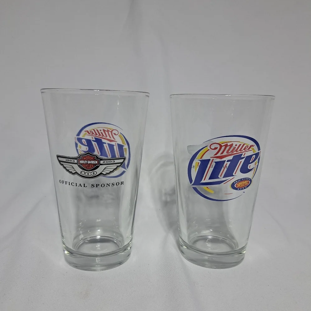 Set Of 2 Miller Lite Harley Davidson 100th Anniversary 2003 Pint Beer‎ Glasses